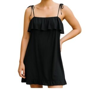 RAPZ Beach Dress Black Tied Bead Spaghetti Strap Lettuce Hem Ruffle Size L